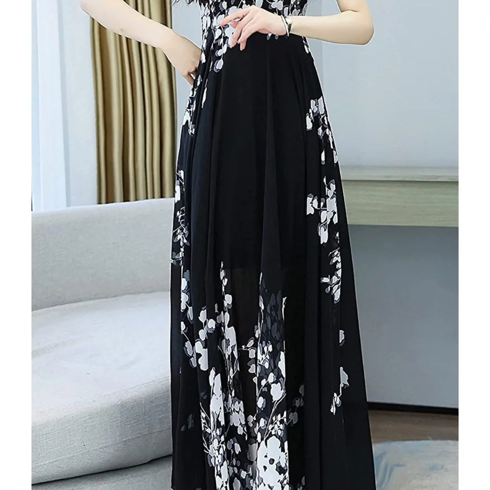 NWT Five Cats A-line Cherry Blossom Silky Maxi Dress US Sz US 8, 10 - Picture 8 of 9